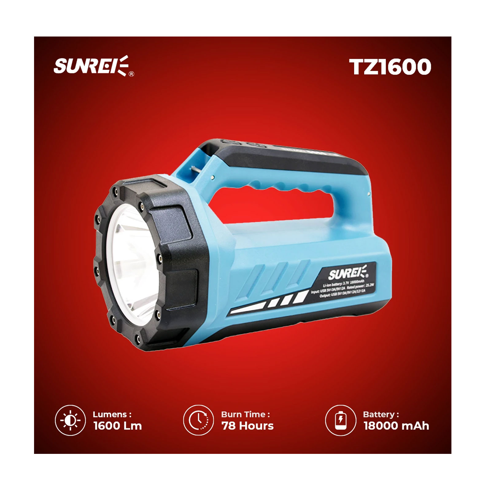 چراغ قوه دور برد LED سانری مدل TZ1600 چراغ قوه دور برد LED سانری مدل TZ1600